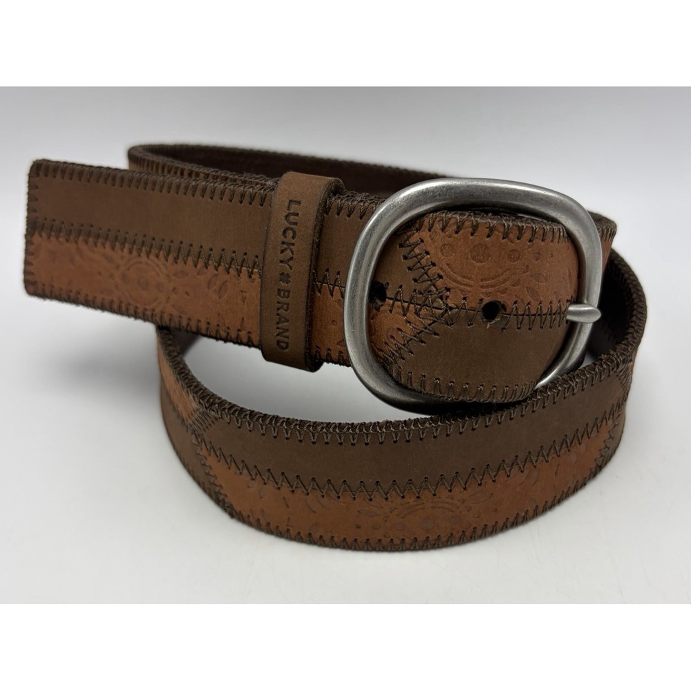 Lucky Brand Leather Belt Womens Small Brown Patchwork Hippie Boho